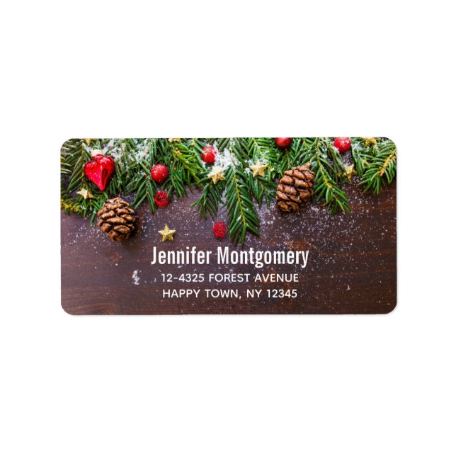 Etiqueta Mesa de Natal russa com pinheiro e neve (Frente)