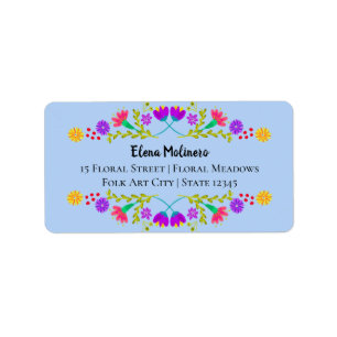 Etiqueta Mexicano Fiesta Folk Art Flowers Light Blue Addres