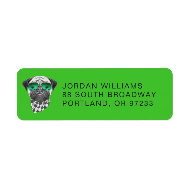 Etiqueta Miami Pug | Adicione seu nome (Frente)