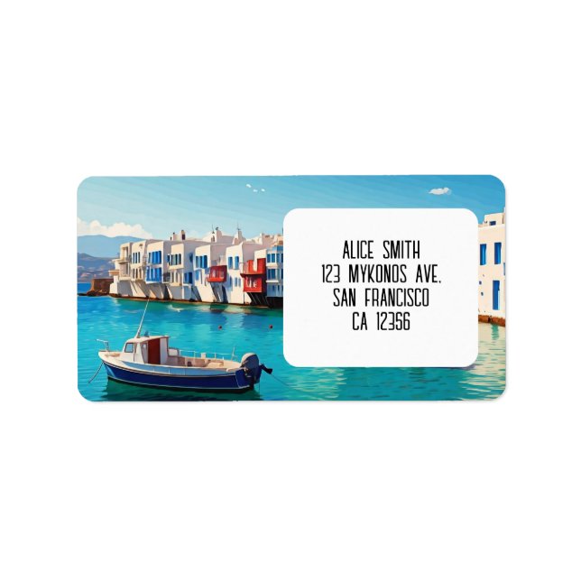 Etiqueta Micônios Grécia Ilhas Gregas barcos (Frente)