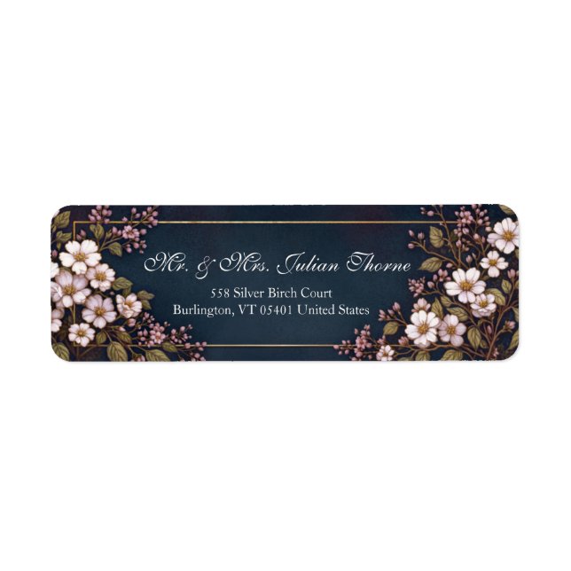 Etiqueta Midnight Navy White Botanical Frame (Frente)