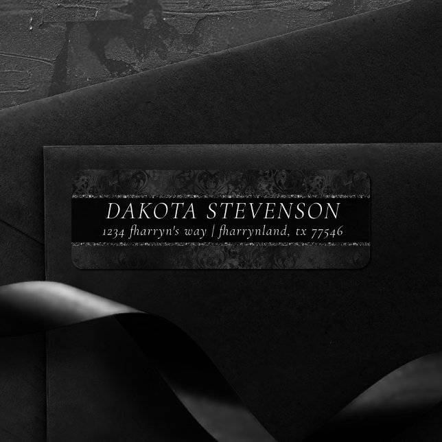 Etiqueta Midnight Onyx Romance | Black Satinge Damask (Criador carregado)