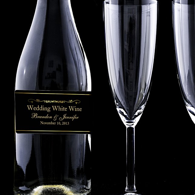 Etiqueta Mini Rótulos de Vinho Preto e Dourado de Casamento (Criador carregado)