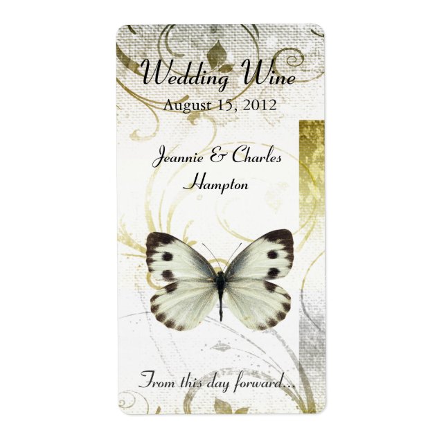Etiqueta Mini Vinho De Casamento De Farinha E Borboleta De  (Frente)