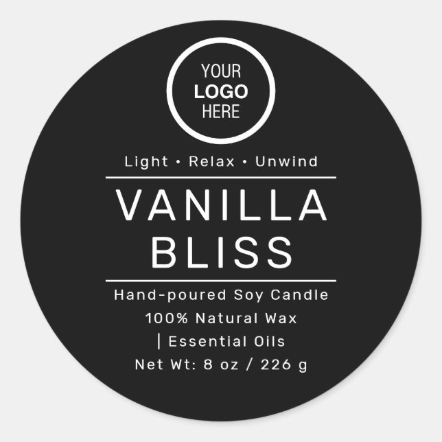 Etiqueta Mínima Preta Branco - Velas de Soja Feita (Frente)