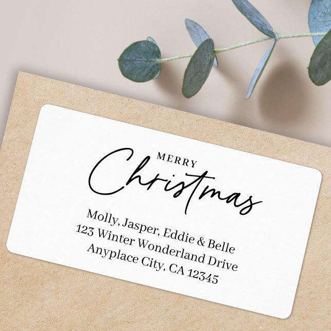 Etiqueta Minimal Christmas Address Label | Simple White (Minimalist simple Christmas return address labels for Holiday card mailing & festive gift parcels)