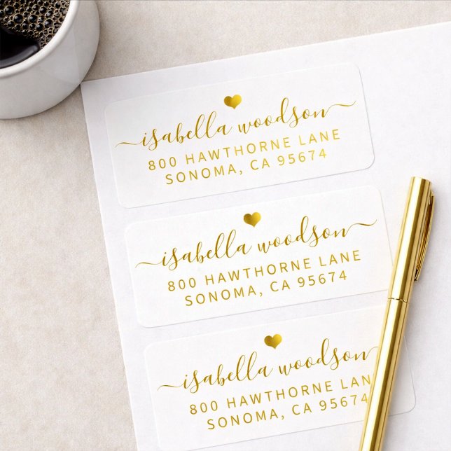 Etiqueta Minimal Gold Heart Script Signature Name  (Criador carregado)