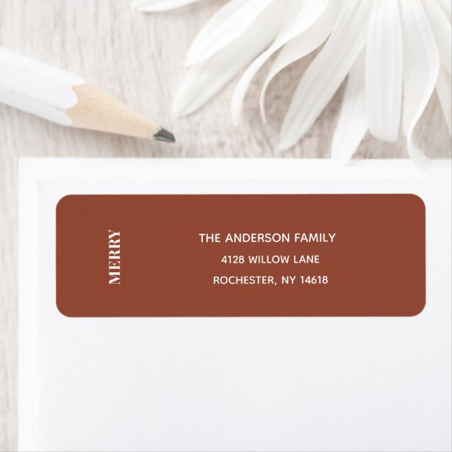 Etiqueta Minimal MERRY | Terracotta Holiday Address Label (Insitu)