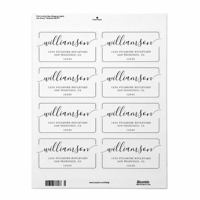 Etiqueta Minimalist Script Family Return Address (Toda a folha)