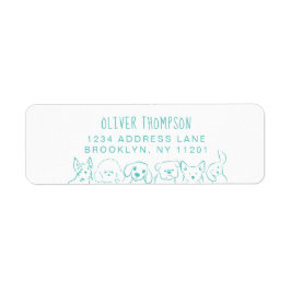 Etiqueta Minimalist Teal Cute Dogs Sketch Return Address