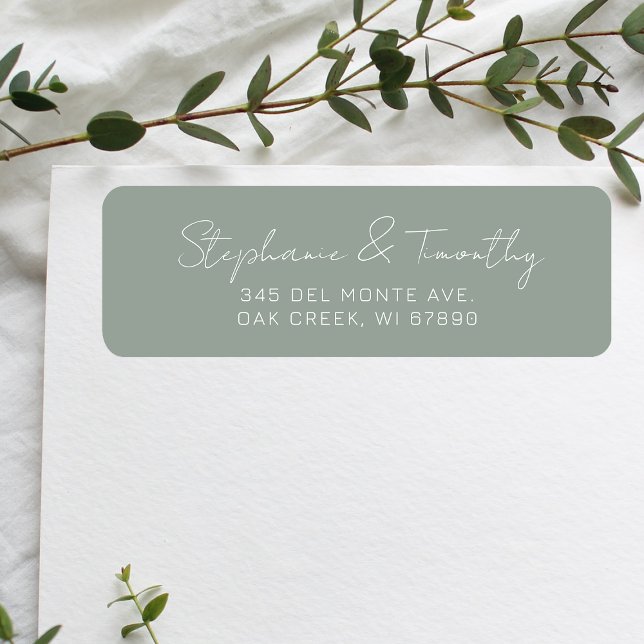 Etiqueta Mínimo de Casamento Sage Green Address (Effortlessly manage wedding correspondence with our simple return labels, ensuring seamless mailing.)