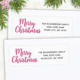 Etiqueta Mínimo Elegante de Natal branco e rosa