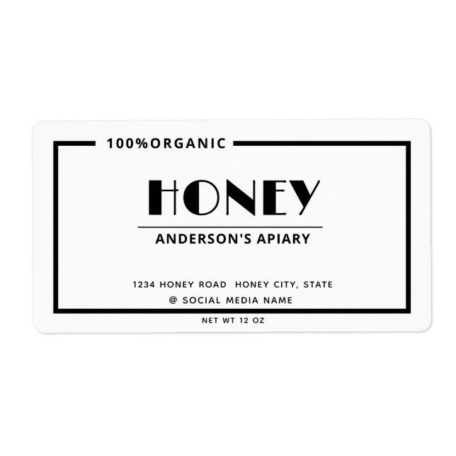 Etiqueta Mínimo preto e branco Mel (Frente)