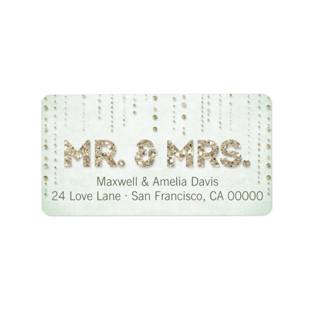 Etiqueta Mint & Dourado Glitter Olhe Sr. & Sra. Labels (Frente)