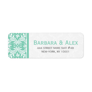 Etiqueta Mint-Green E White Girly Floral Damask