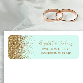 Etiqueta Mint Green Gold Glitter Wedding Return Address