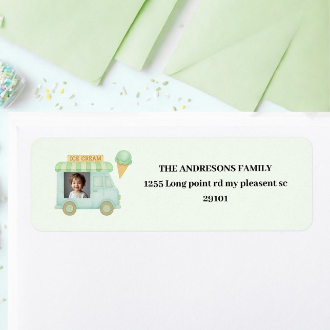 Etiqueta Mint Green Ice Cream Truck Birthday (Criador carregado)