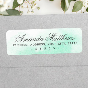 Etiqueta Mint green watercolor calligraphy script address