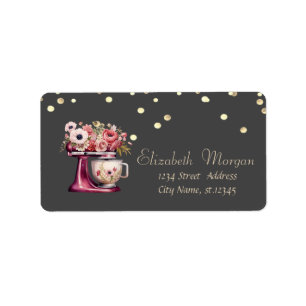 Etiqueta Misturador Vermelho Chic Flores Ouro Folha de Ouro