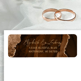 Etiqueta Mocha Brown Agate Script Wedding Return Address
