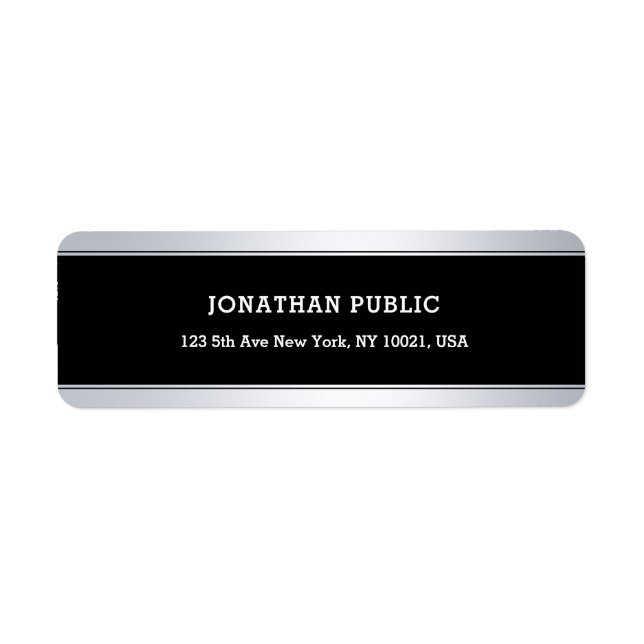 Etiqueta Modelo de fundo sofisticado de prata preta (Frente)