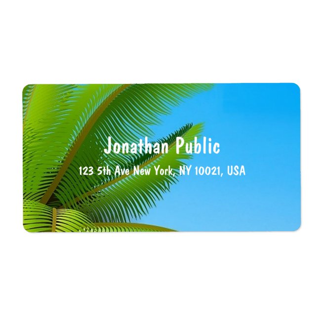 Etiqueta Modelo de Letra Elegante Blue Sky Palms Moderno (Frente)