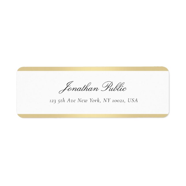 Etiqueta Modelo Elegante Simples Dourado Branco de Letra à  (Frente)