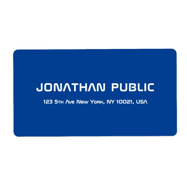Etiqueta Modelo Simples Personalizado de Azul Profundo (Frente)