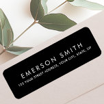 Etiqueta Modern black minimalist elegant return address<br><div class="desc">Elegant return address labels with template fields for your name and address. White text on a black background.</div>