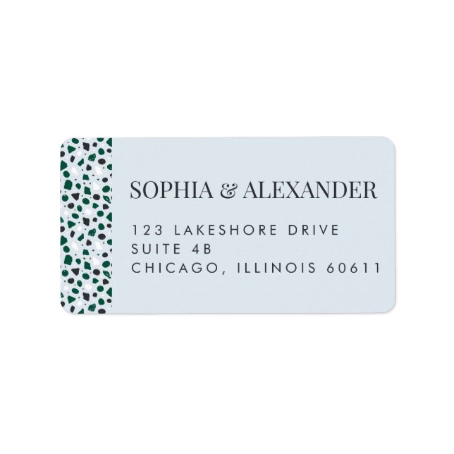 Etiqueta Modern Blue Terrazzo & Emerald (Frente)