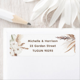 Etiqueta Modern Boho White Floral Return Endereço Casamento