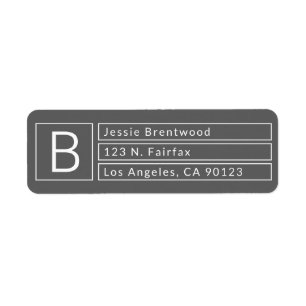 Etiqueta Modern Box Monogram Grey & White Return Address