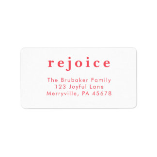 Etiqueta Modern Bright Red Rejoice Christmas Card Address