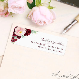Etiqueta Modern Burgundy Floral Wedding Return Endereço