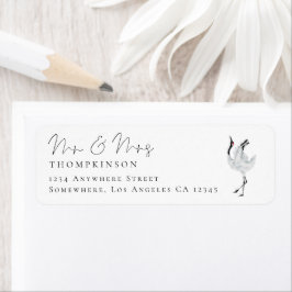 Etiqueta Modern Crane Script Sr. Wedding Return Endereço