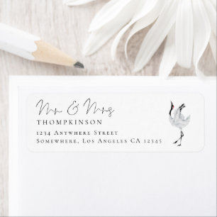 Etiqueta Modern Crane Script Sr. Wedding Return Endereço