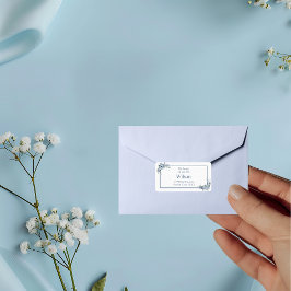 Etiqueta Modern Dusty Blue Floral Black Address