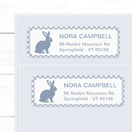 Etiqueta Modern Dusty Blue Rabbit Gingham Endereço de Devol