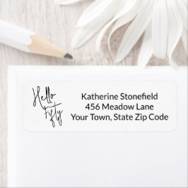 Etiqueta Modern Hello Fifty Script 50th Birthday Party