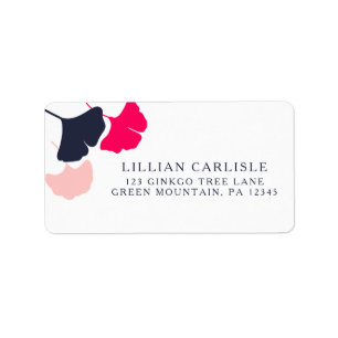 Etiqueta Modern Navy and Pink Ginkgo Leaves Return Address