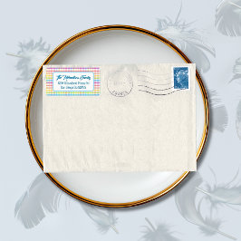 Etiqueta Modern Pastel Gingham Rainbow Baby Shower Party