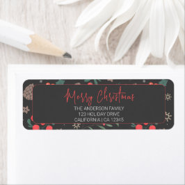 Etiqueta Modern Red Berries Endereço de Natal Feliz