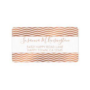 Etiqueta Modern Rosa Gold Foil Chevron no Endereço Branco