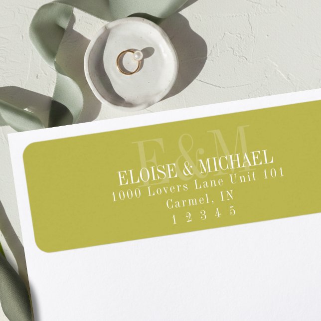 Etiqueta Modern Script Chartreuse Citrus Monogram Wedding (Modern Script Chartreuse Citrus Monogram Wedding Label)