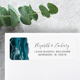 Etiqueta Modern Teal Silver Agate Endereço de Devolução de 