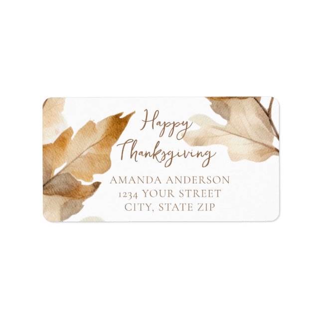 Etiqueta Modern Watercolor Leaf Thanksgiving (Frente)
