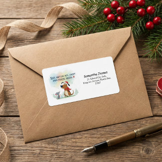 Etiqueta Modern winter christmas cute dog return address