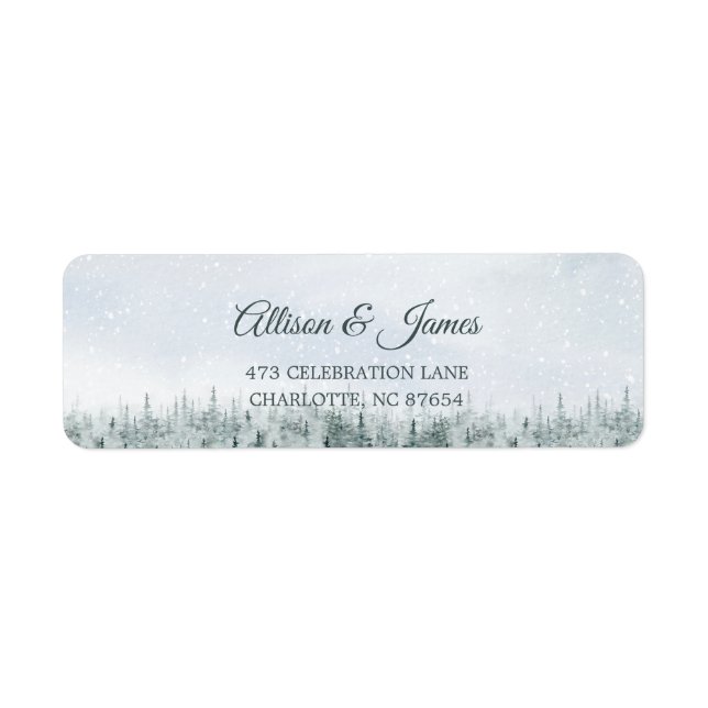 Etiqueta Modern Winter Forest Wedding (Frente)