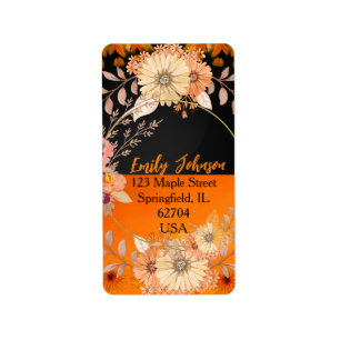 Etiqueta Moderna Trendy Chic Orange Monocrome Floral Boho