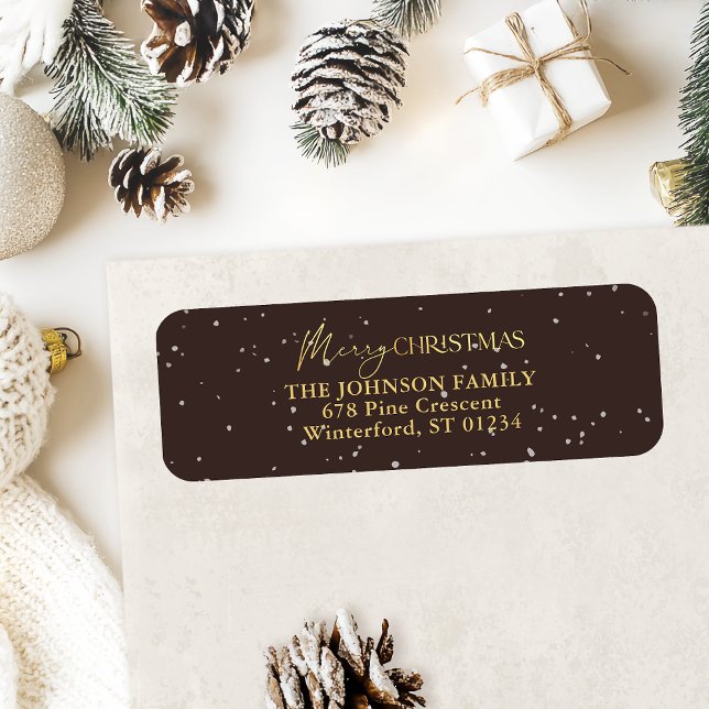 Etiqueta Moderno Black e Dourado Morada de Natal (Criador carregado)